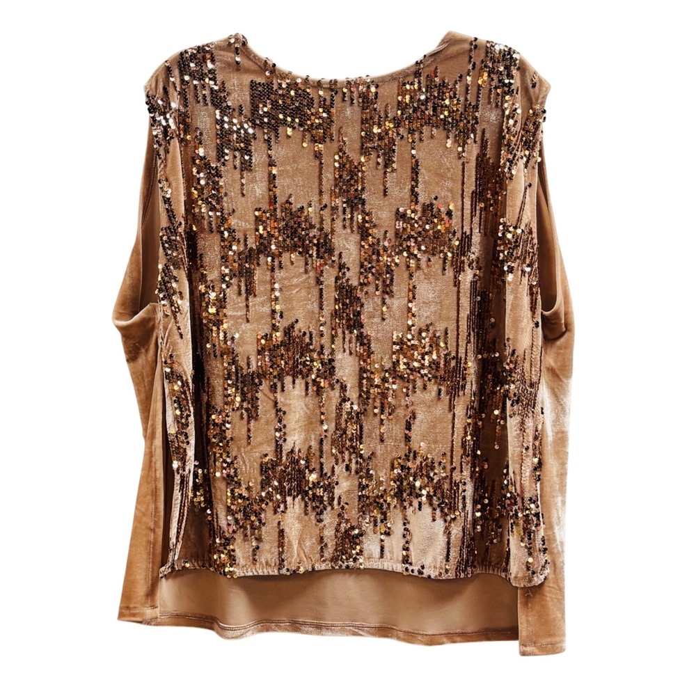 Marc New York Andrew Marc Velvet Sequin Top Gold Bronze One Size